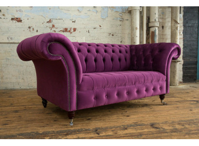 Chesterfield Design Luxus Polster Sofa Couch Sitz Garnitur Leder Textil Lila Neu