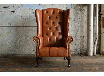 Chesterfield Sessel Ohrensessel Sofa Textil Stoff Couchen Polster Braun Lounge