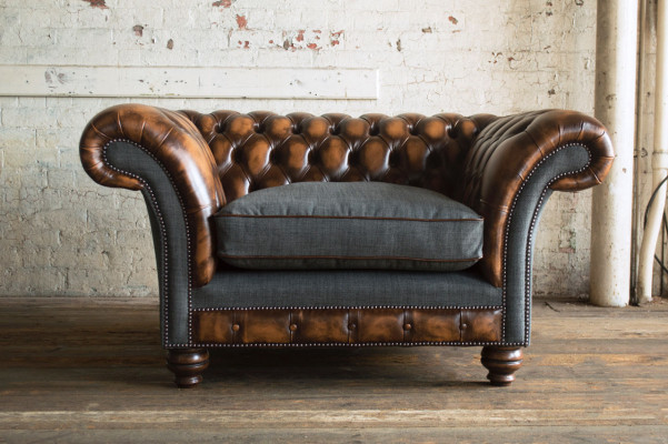 Chesterfield Design Stoff Couch Sessel 1.5 Sitzer Polster Sofas Lounge Neu Club