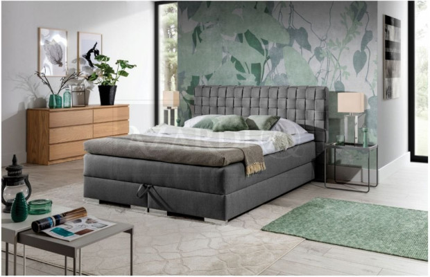 Bett Design Luxus Hotel Betten 200x200cm Boxspringbett Textil Grau 200x200cm neu