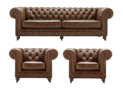 Antik Stil Chesterfield Sofagarnitur Couch Polster Garnitur Garnituren Ledersofa
