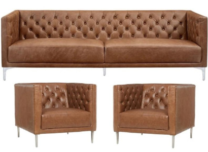 Braun Chesterfield 2 Sessel Leder Modern Design Sofa Neu Kreative Möbel Sofa Set