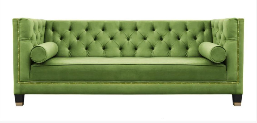 Chesterfield Dreisitzer Stoff Wohnzimmer Design Couchen Polster Sofa Sofas Grün