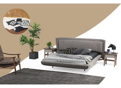 Bett Bettrahmen Doppelbett Stoff Modern Grau Schlafzimmer Doppel Neu