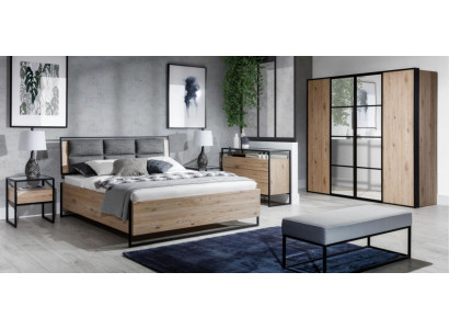 Schlafzimmer Set Beige Bett 2x Nachttische Kommode Kleiderschrank Neu 5tlg.