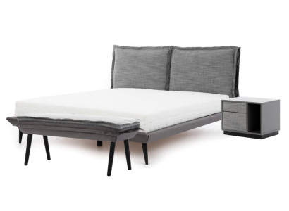 Schlafzimmer Set Grau Bett Elegantes 2x Nachttische Luxus Hocker Modern 4tlg.