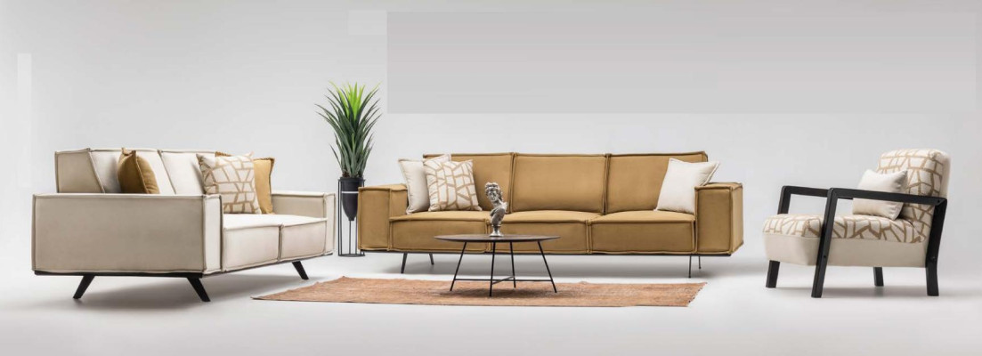 Couchgarnitur Stoffsofa Viersitzer Zweisitzer Sessel Sofa Braun Set