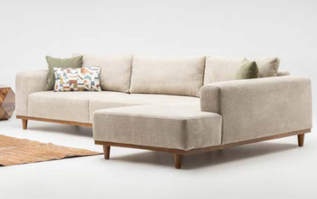 Eckgarnitur Ecksofa L form Stoffsofa Polstersofa Couch Sofa Beige