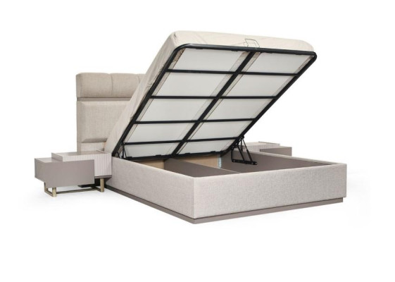 Garnitur Schlafzimmer Doppelbett Nachttische Kleiderschrank Beige 4tlg