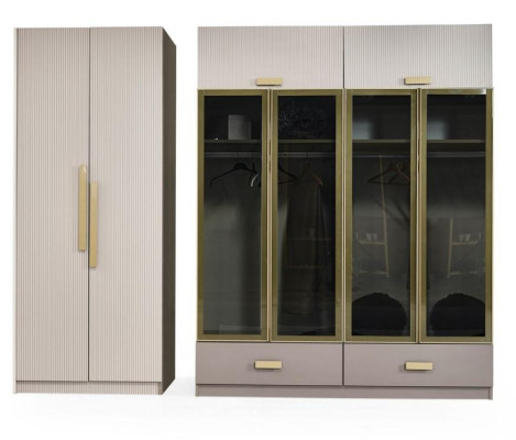 Garnitur Schlafzimmer Doppelbett Nachttische Kleiderschrank Beige 4tlg