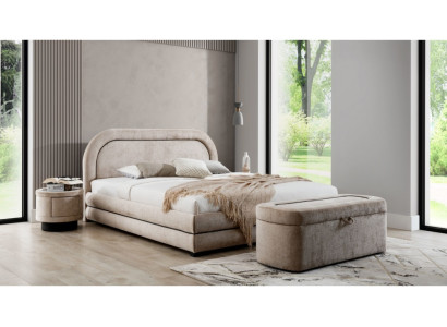 Exklusive Beige Schlafzimmer Garnitur Doppelbett Polster Nachttische