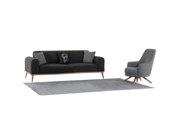 Moderner Grauer 3-Sitzer Luxuriöses Stoffsofa Wohnzimmer Couch Sitzmöbel