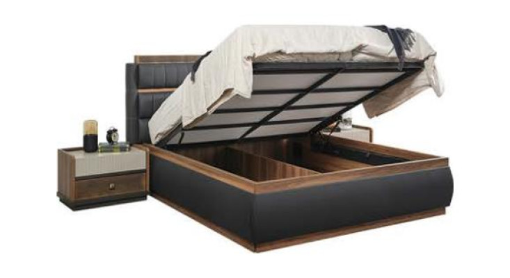 Zweifarbige Schlafzimmer Designer Garnitur Doppelbett Schrank Kommode