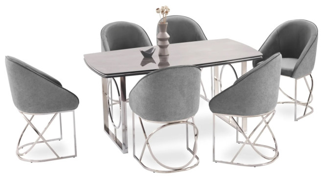 Essgruppen Esstischstühle Luxus 6x Stühle Textil Farbe Grau Modernes Möbel Neu