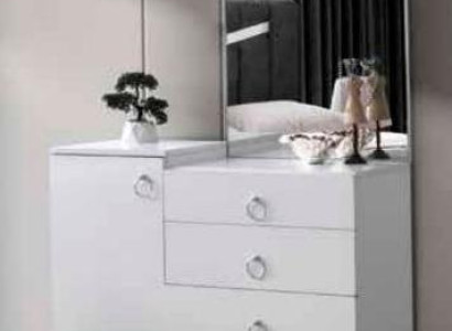 Kommode mit Spiegel Modern Rechteckig Design Weiß Einfarbig Schlafzimmer