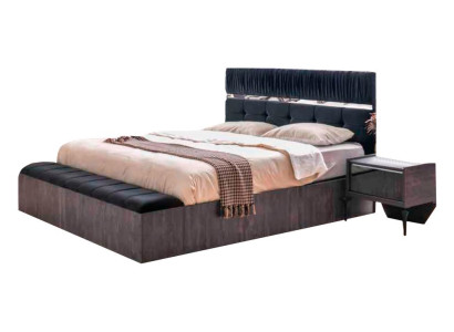 Bett Schlafzimmer Moder Rechteckig Design Grau Doppelbett Einfarbig Textil