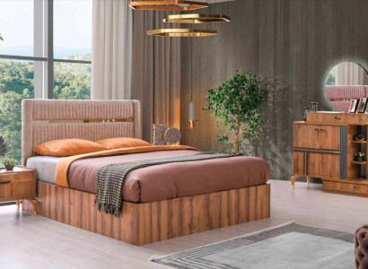 Braun-Rosa Schlafzimmer Set Designer Textilbett Schminktisch Spigel 4tlg