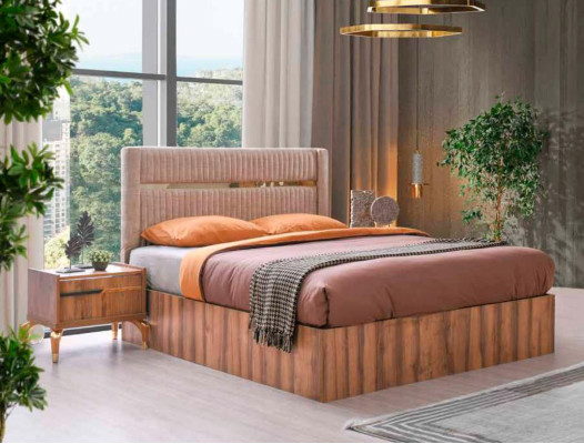 Braun-Rosa Schlafzimmer Garnitur Designer Edles Doppelbett Nachttische
