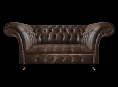 Brauner Chesterfield Leder Zweisitzer Moderne Wohnzimmer Designer Möbel