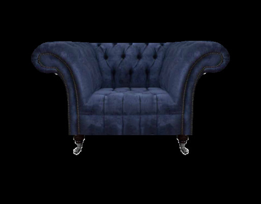 Dunkelblauer Chesterfield Einsitzer Wohnzimmer Textil Polstersessel Neu