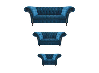 Chesterfield Blaue Polstergarnitur Wohnzimmer Sofagarnitur 3-Sitzer 3tlg