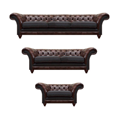Chesterfield Braun-Graue Garnitur Ledersofas Designer Komplettes 3tlg Set