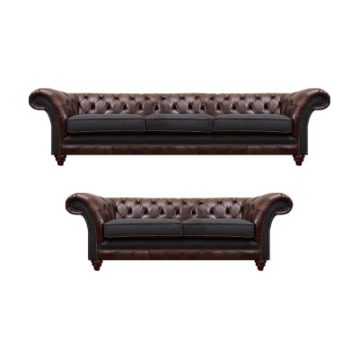 Chesterfield Braun-Graue Wohnzimmer Couchgarnitur Moderne Sofas 2tlg
