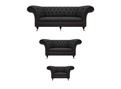 Chesterfield Schwarze Wohnzimmer Couchen Komplette Garnitur 3tlg Set