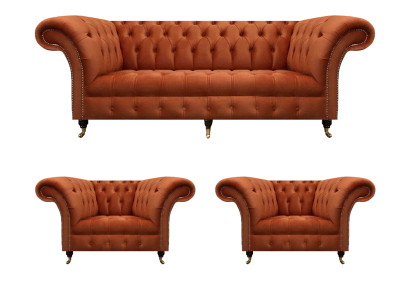Wohnzimmer Braune Chesterfield Garnitur 2x Polstersessel 3-Sitzer 3tlg