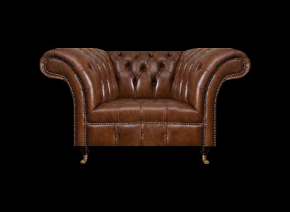 Chesterfield Brauner Ledersessel Wohnzimmer Kunstleder Einsitzer Möbel