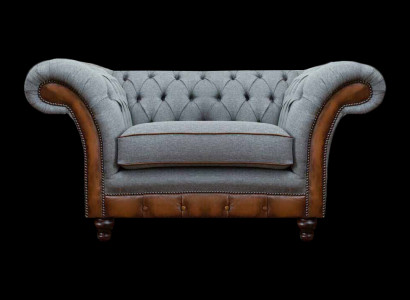 Chesterfield Hellgrauer Lehnsessel Designer Stoffsessel Textil Möbel