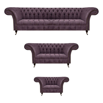 Chesterfield Lila Textilsofas Designer Polster Couchen 3tlg Garnitur