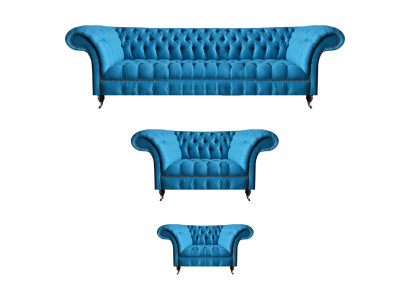 Himmelblaue Chesterfield Garnitur Luxuriöse Sitzmöbel Designer Couchen