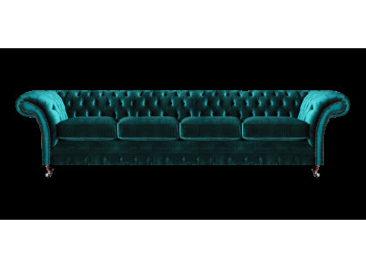 Elegante Chesterfield Grüne Polstercouch Moderner Vieristzer Textilsofa