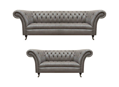 Chesterfield Graue Ledercouchen Designer Wohnzimmer Polster Sitzmöbel