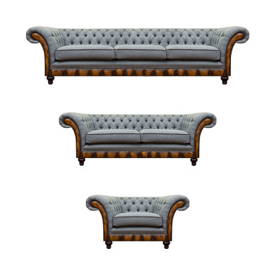 Chesterfield Hellgraue Polstermöbel Wohnzimmer Sofagarnitur Edles Set