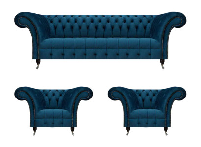 Chesterfield Blaue Sitzgarnitur Modernes Komplettes Wohnzimmer Sofa Set