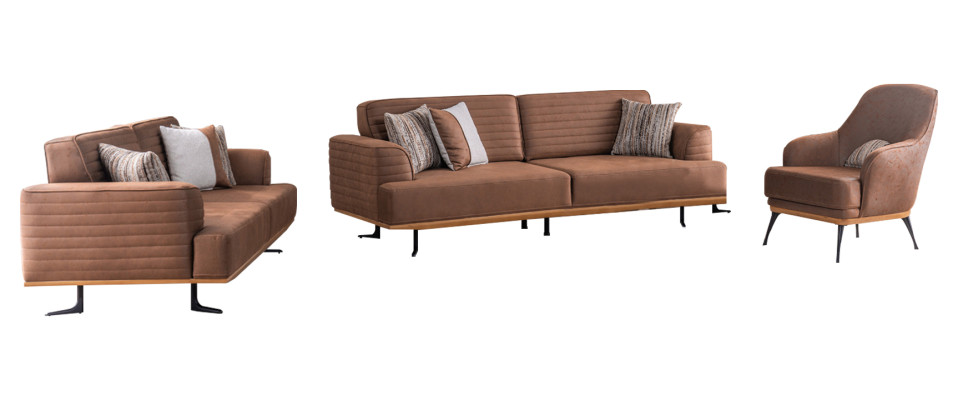 Exklusive Dreisitzer-Sofas und -Sessel für das Wohnzimmer in brauner Polsterung