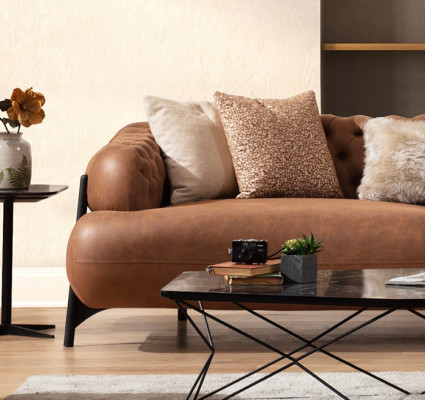 Brauner Chesterfield Dreisitzer Wohnzimmer Polstercouch Moderne Möbel