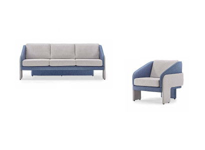 Grau-Blaue Wohnzimmer Designer Sitzmöbel 3-Sitzer Lehnsessel 2tlg Set