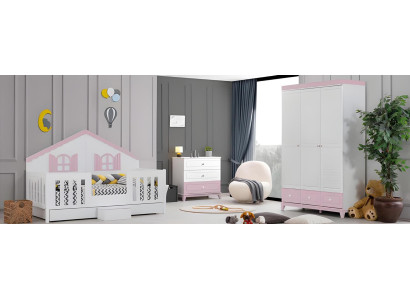 Jugendzimmer Stilvolle Kinderbett  Kleiderschrank  Kinderzimmer Möbel 2tlg Set