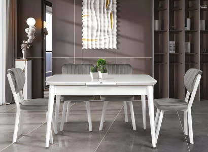 Komplett Weißer Esstisch Designer Esszimmer Holz Möbel Ausziehbare Platte