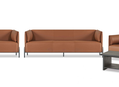 Braune Kunstleder Arbeitszimmer Designer 2x Dreisitzer Couchtisch Sessel