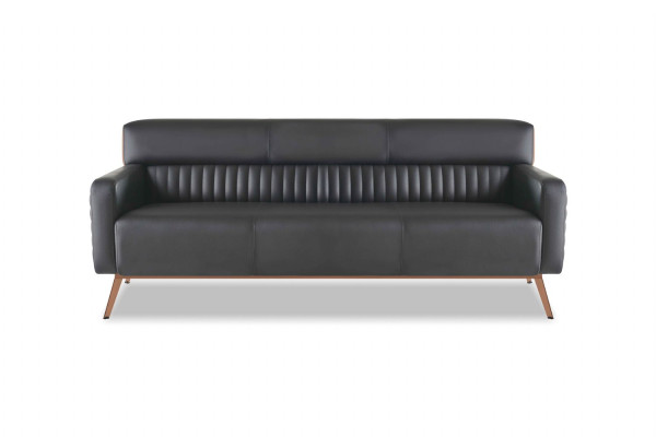Arbeitszimmer Set 3tlg 3-Sitzer 2x Sessel Schwarz Einfarbig Modern Stil