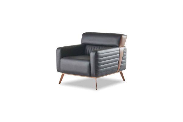 Arbeitszimmer Set 3tlg 3-Sitzer 2x Sessel Schwarz Einfarbig Modern Stil