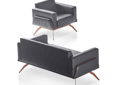Arbeitszimmer-Set 2tlg 2-Sitz Sofa mit Sessel Grau Einfarbig Wohnzimmer