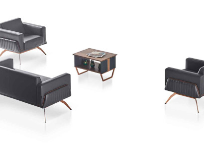 Arbeitszimmer Set 4tlg 3-Sitzer 2x Sessel Couchtisch Grau Einfarbig Stil