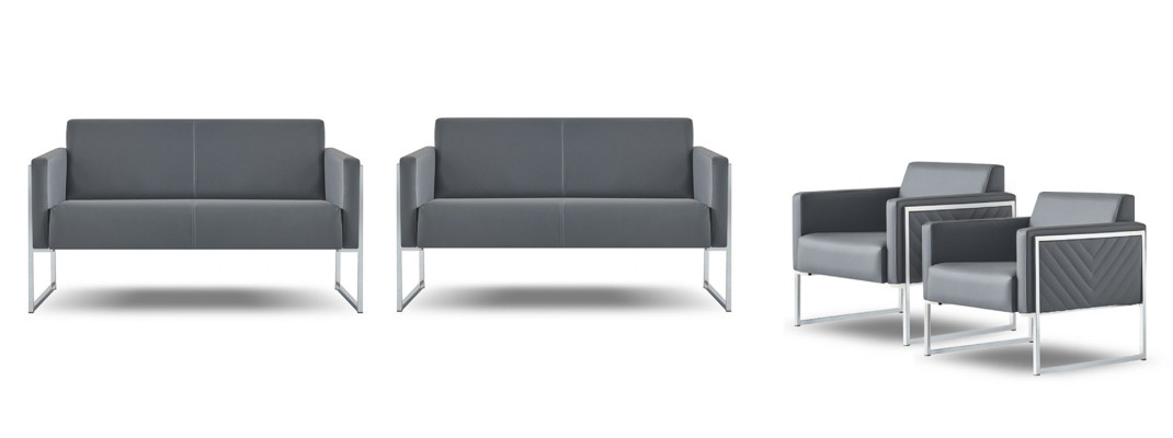 Arbeitszimmer Set 4tlg 2x 2-Sitzer mit 2x Sessel Grau Einfarbig Modern