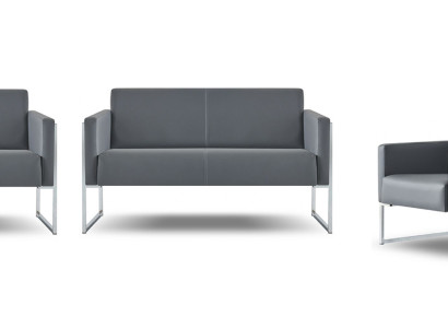 Arbeitszimmer Set 4tlg 2x 2-Sitzer mit 2x Sessel Grau Einfarbig Modern