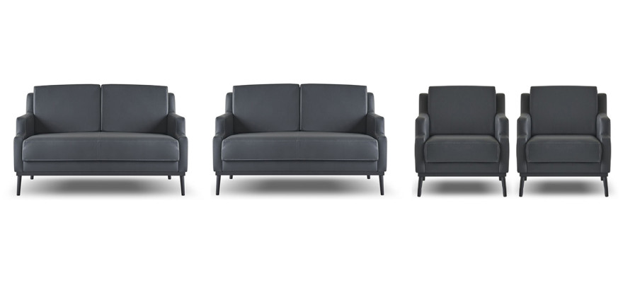 Arbeitszimmer-Set 4tlg 2x S-Sitzer 2x Sessel Dunkelgrau Einfarbig Modern